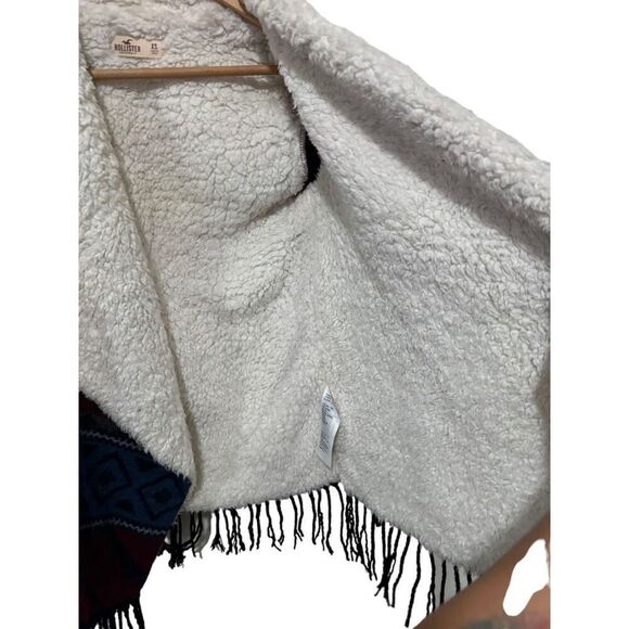 Hollister Aztec Southwestern Sherpa Open Front Fringe Cardigan Multicolor Sz XS - Picture 7 of 9